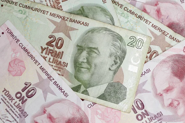 Различные Банкноты Турецких Лир — стоковое фото