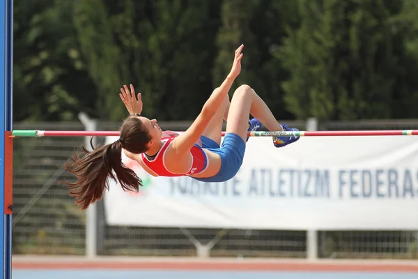 Istanbul Turquia Junho 2018 Atleta Indefinido Salto Altura Durante Campeonatos — Fotografia de Stock