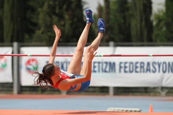 Istanbul Turquia Junho 2018 Atleta Indefinido Salto Altura Durante Campeonatos — Fotografia de Stock