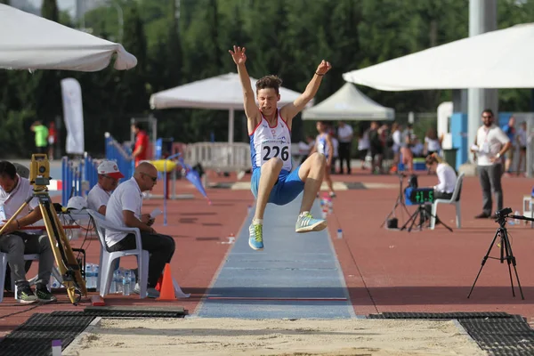 Istanbul Turquia Junho 2018 Atleta Indefinido Salto Distância Durante Campeonatos — Fotografia de Stock