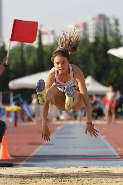 Istanbul Turchia Giugno 2018 Atleta Indefinito Salto Lungo Durante Campionati — Foto Stock