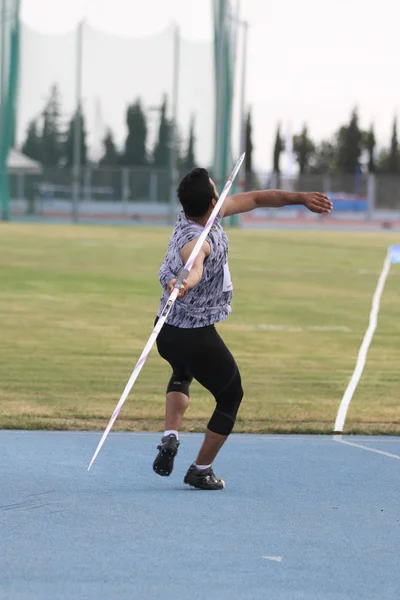 Stambuł Turcja Czerwiec 2018 Niezdefiniowany Sportowiec Oszczepem Rzucanie Podczas Pucharu — Zdjęcie stockowe