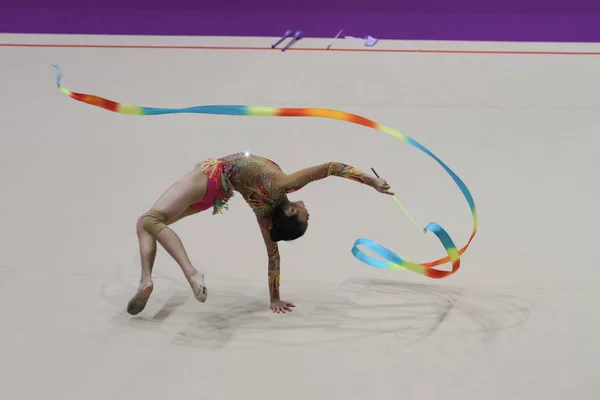 Istanbul Turecko Června 2018 Neznámý Gymnastka Provádí Během Rytmické Cup — Stock fotografie