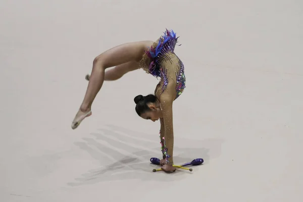 Istanbul Turecko Června 2018 Neznámý Gymnastka Provádí Během Rytmické Cup — Stock fotografie