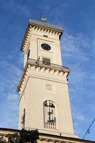 Clock Tower Lvivs Stadshus Ukraina — Stockfoto