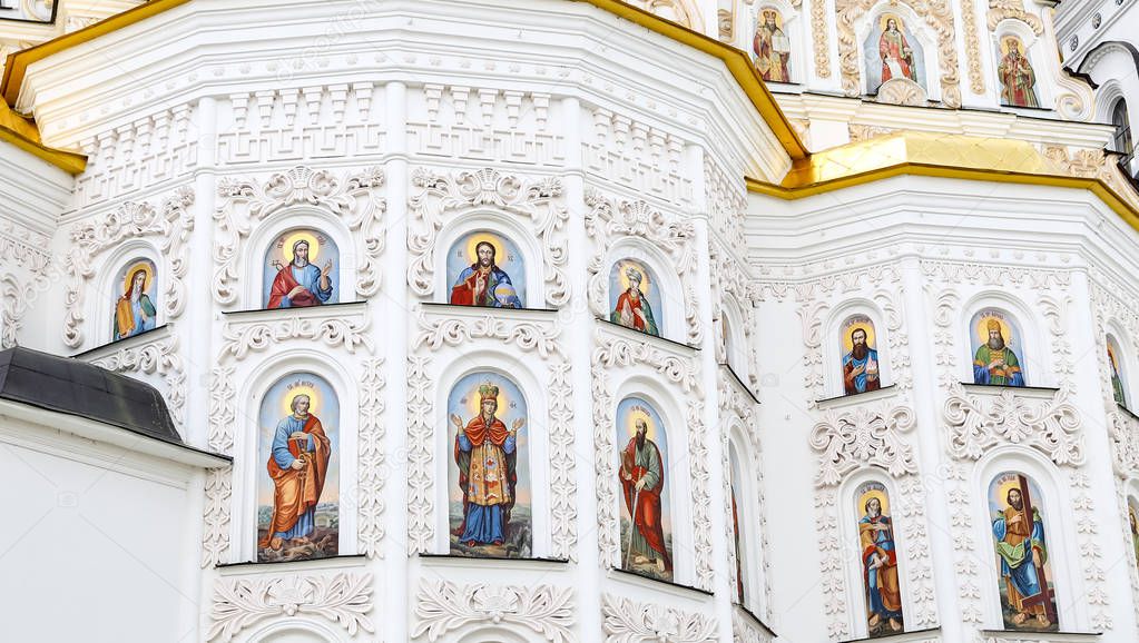 Facade of Dormition Cathedral in Kiev City, Ukraine