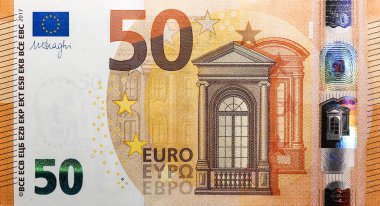 50 Euro banknot izole edilmiş. Euro, Avrupa Birliği 'nin resmi para birimidir.
