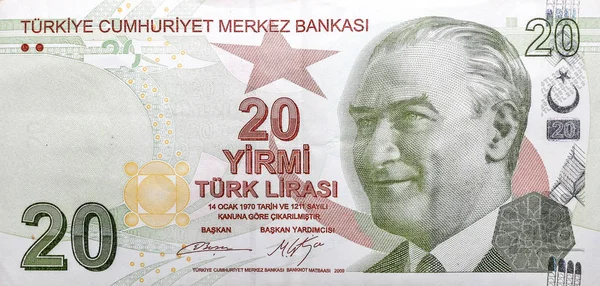 Twenty Turkish Lira Official Currency Turkish Republic — Stock Photo, Image