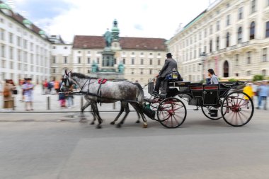 Vienna, Avusturya - 26 Ağustos 2018: At arabasıyla Hofburg Sarayı'turne insanlar