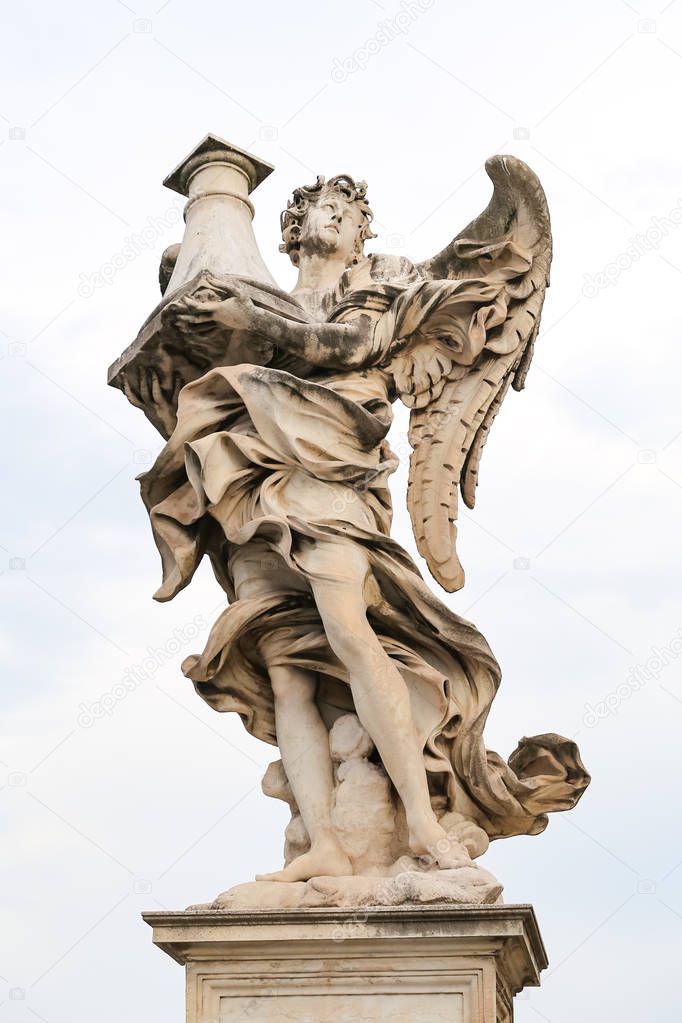 Angel with the Column Statue in Hadrian Bridge, Rome City, Italy