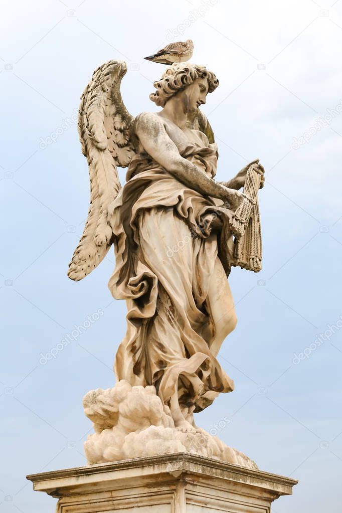Angel with the Whips Statue in Hadrian Bridge, Rome City, Italy