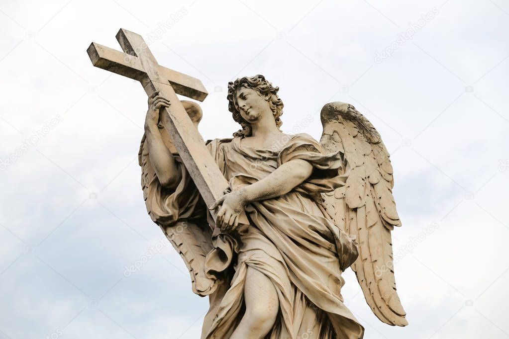 Angel with the Cross Statue in Hadrian Bridge, Rome City, Italy