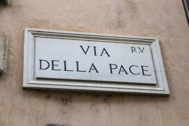 Via della Pace sokak işareti Roma şehir, İtalya