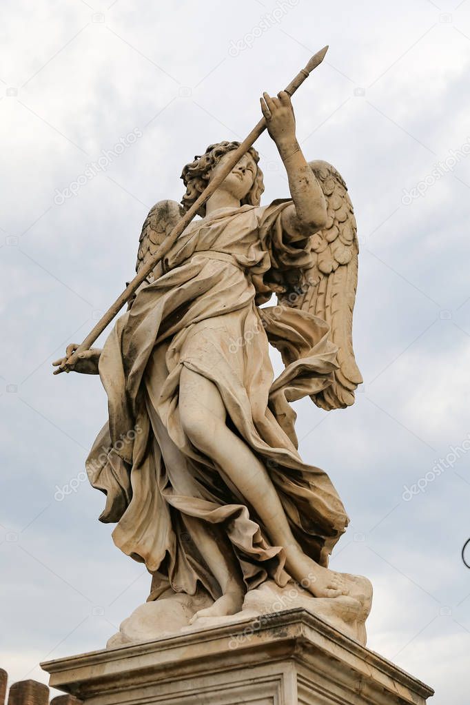 Angel with the Lance Statue in Hadrian Bridge, Rome City, Italy