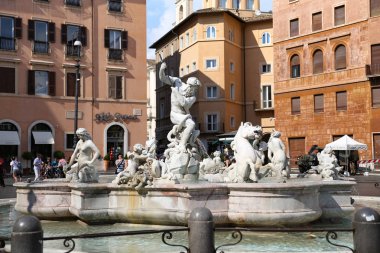 Rome, İtalya - 21 Ağustos 2018: Neptün Çeşmesi Piazza Navona, Roma şehir içinde
