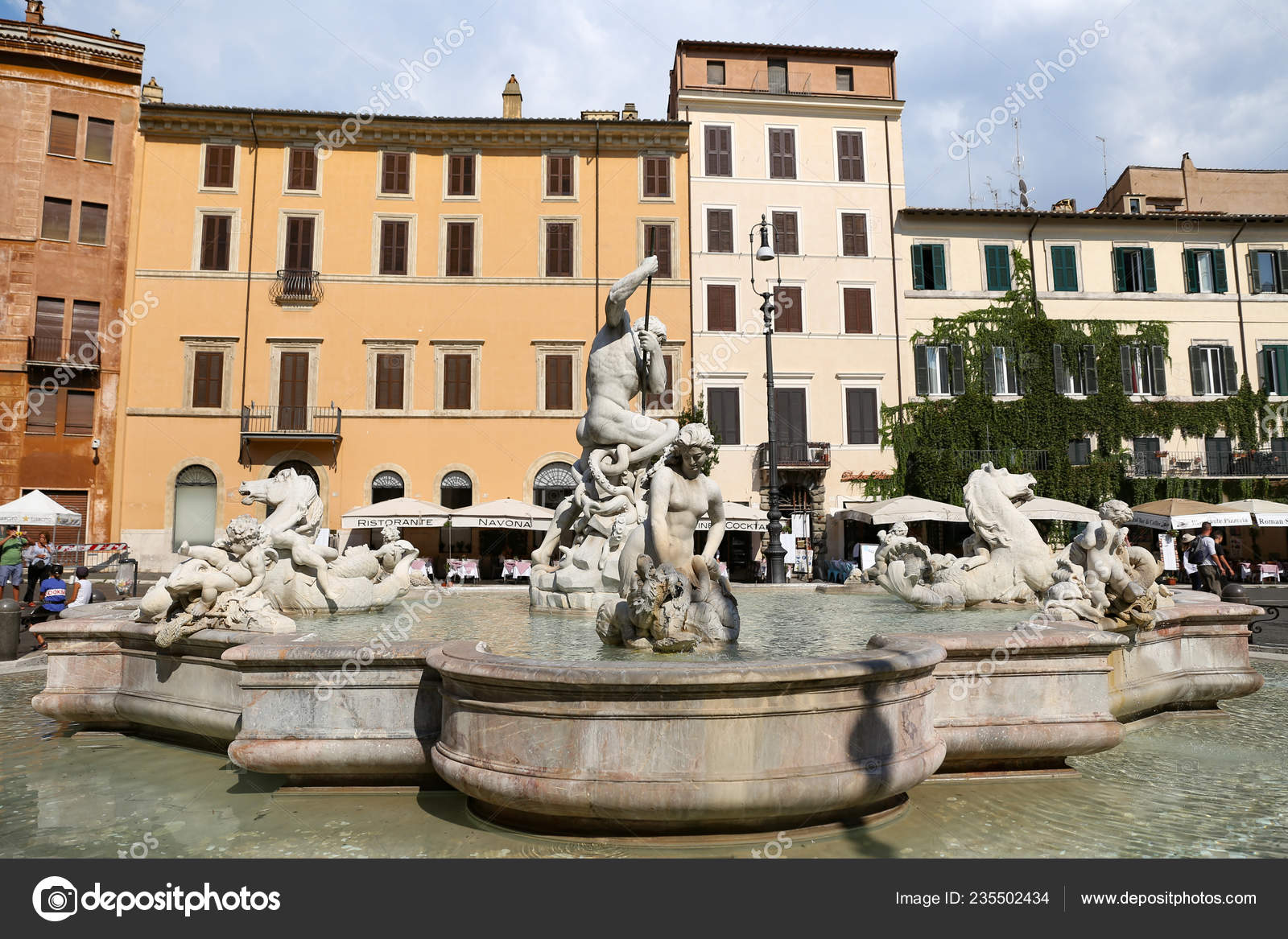 Roma Italia Agosto 2018 Fuente Neptuno Piazza Navona Ciudad Roma