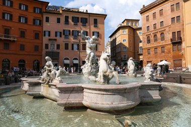 Rome, İtalya - 21 Ağustos 2018: Neptün Çeşmesi Piazza Navona, Roma şehir içinde