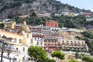 Napoli Şehri, İtalya 'daki Positano Kasabası Genel Görünümü