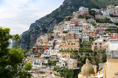 Napoli Şehri, İtalya 'daki Positano Kasabası Genel Görünümü