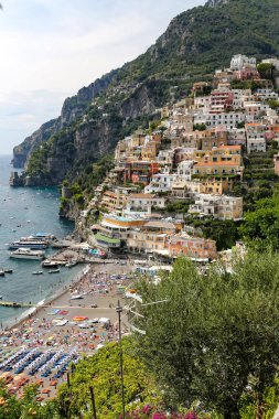 Napoli Şehri, İtalya 'daki Positano Kasabası Genel Görünümü
