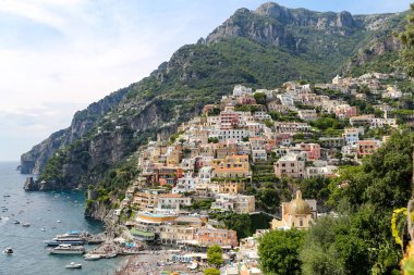Napoli Şehri, İtalya 'daki Positano Kasabası Genel Görünümü