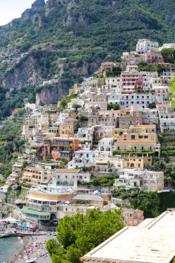 Napoli Şehri, İtalya 'daki Positano Kasabası Genel Görünümü