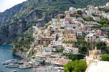 Napoli Şehri, İtalya 'daki Positano Kasabası Genel Görünümü