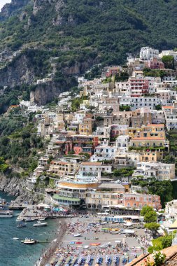 Napoli Şehri, İtalya 'daki Positano Kasabası Genel Görünümü
