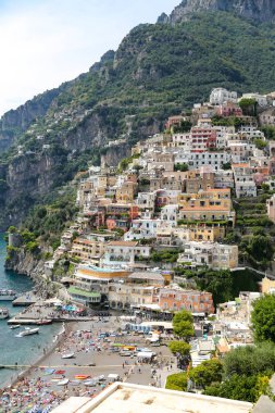 Napoli Şehri, İtalya 'daki Positano Kasabası Genel Görünümü