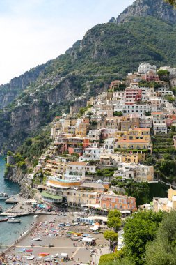 Napoli Şehri, İtalya 'daki Positano Kasabası Genel Görünümü