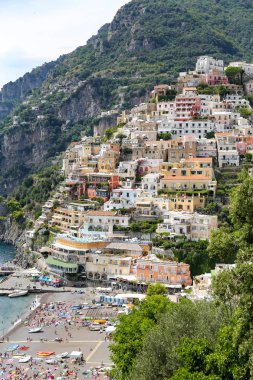 Napoli Şehri, İtalya 'daki Positano Kasabası Genel Görünümü