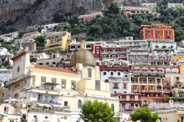 Napoli Şehri, İtalya 'daki Positano Kasabası Genel Görünümü
