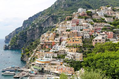 Napoli Şehri, İtalya 'daki Positano Kasabası Genel Görünümü