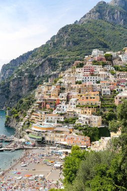 Napoli Şehri, İtalya 'daki Positano Kasabası Genel Görünümü