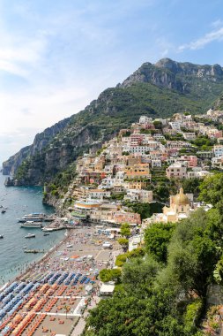 Napoli Şehri, İtalya 'daki Positano Kasabası Genel Görünümü