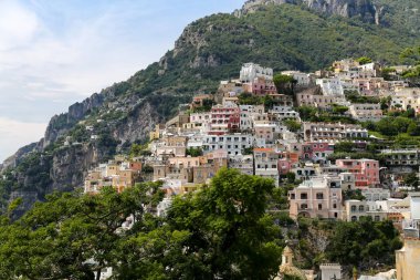 Napoli Şehri, İtalya 'daki Positano Kasabası Genel Görünümü