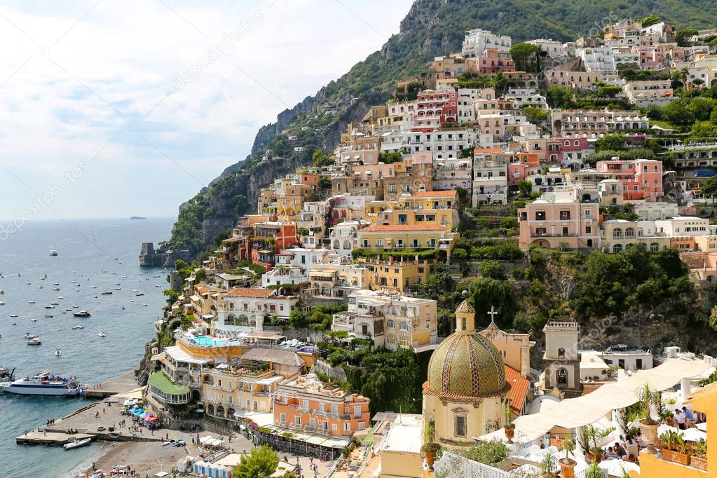 General view of Positano Town in Naples City, Italy
