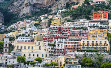 Napoli Şehri, İtalya 'daki Positano Kasabası Genel Görünümü