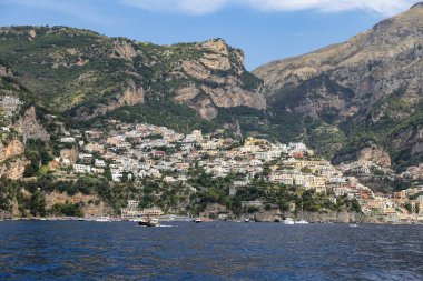 Napoli Şehri, İtalya 'daki Positano Kasabası Genel Görünümü