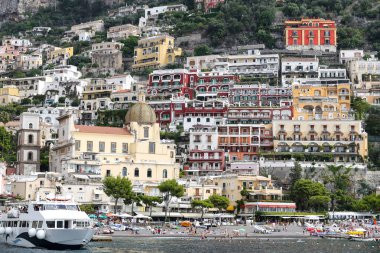 Napoli Şehri, İtalya 'daki Positano Kasabası Genel Görünümü