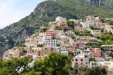 Napoli Şehri, İtalya 'daki Positano Kasabası Genel Görünümü