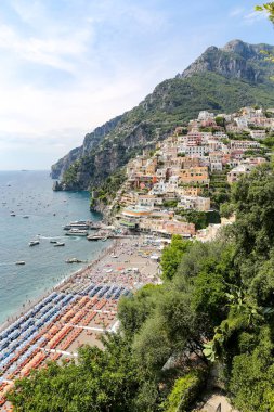 Napoli Şehri, İtalya 'daki Positano Kasabası Genel Görünümü