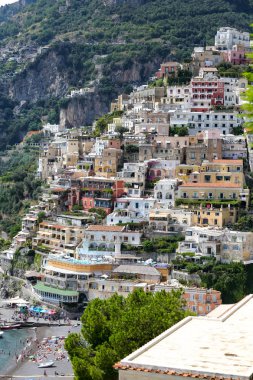Napoli Şehri, İtalya 'daki Positano Kasabası Genel Görünümü