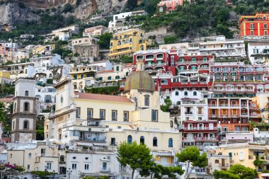 Napoli Şehri, İtalya 'daki Positano Kasabası Genel Görünümü