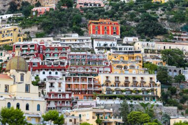 Napoli Şehri, İtalya 'daki Positano Kasabası Genel Görünümü