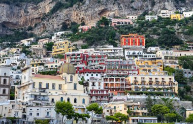 Napoli Şehri, İtalya 'daki Positano Kasabası Genel Görünümü
