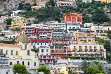 Napoli Şehri, İtalya 'daki Positano Kasabası Genel Görünümü