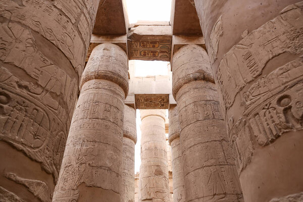 Columns in Hypostyle Hall of Karnak Temple, Luxor, Egypt