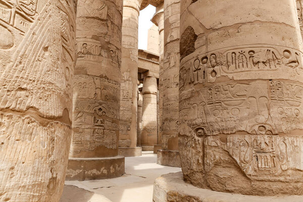 Columns in Hypostyle Hall of Karnak Temple, Luxor, Egypt