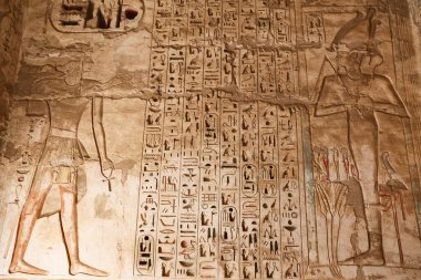 Medinet Habu Tapınağı'ndaki Mısır Hiyeroglifleri, Luxor, Mısır